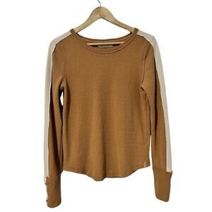 Free People Tasha Thermal Top Size L‎ Ochre Combo Snap Button Cuffs Boho